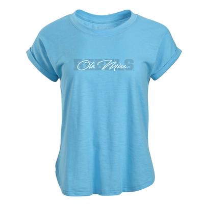 THIN SCRIPT OLE MISS OVER FADED REBELS SWEET TEE PACIFIC_BLUE