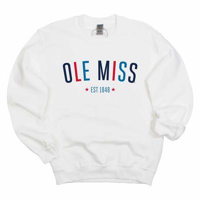 OLE MISS STAR ARCH CREWNECK FLEECE WHITE