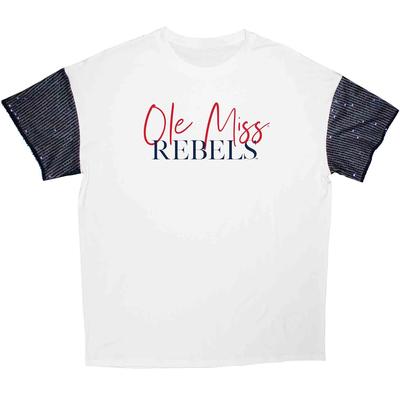 OLE MISS REBELS GAME ON SEQUIN SLEEVE OVERSIZED TEE WHITE