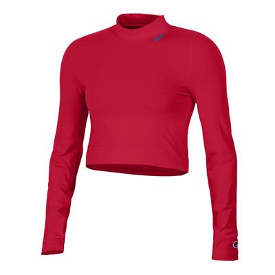 WOMENS LS REBELS CROP MOCK NECK RED