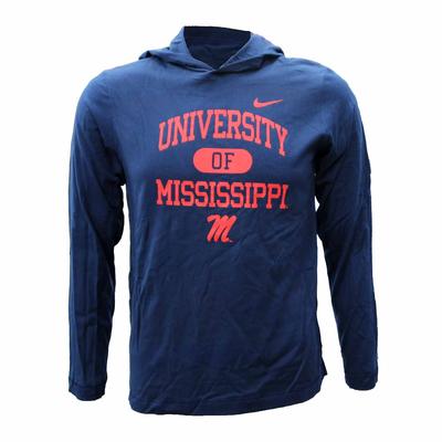 LS BOYS UNIVERSITY OF MISSISSIPPI COTTON HOODIE TEE NAVY