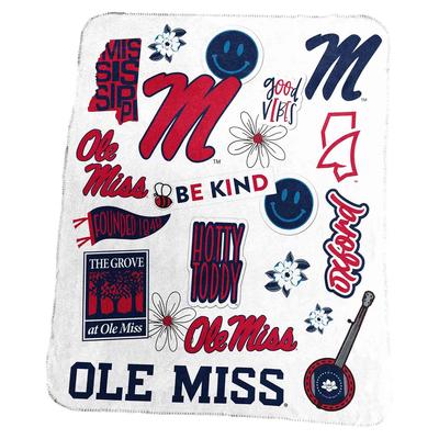 50 INCH X 60 INCH OLE MISS RASCHEL NATIVE THROW WHITE