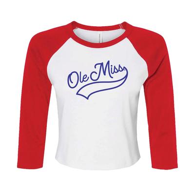 SCRIPT OLE MISS RAGLAN BABY TEE WHITE_RED