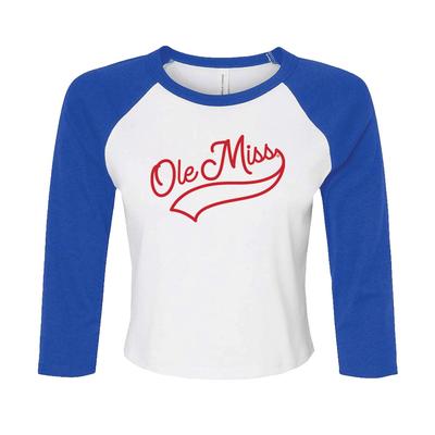 SCRIPT OLE MISS RAGLAN BABY TEE WHITE_ROYAL