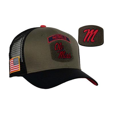 REBELS SCRIPT M OLE MISS US FLAG MILITARY MESH BACK RISE CAP