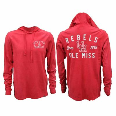 LS DISTRESSED OLE MISS REBELS OVERHAND RIVER HOODED JERSEY TEE