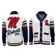 OLE MISS UNISEX JACQUARD CARDIGAN ROLLED COLLAR SWEATER