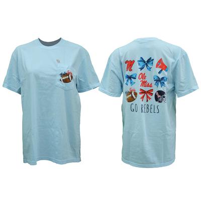 SS OLE MISS WATERCOLOR BOWS TEE CHAMBRAY