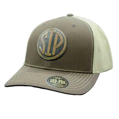 LEATHER CIRCLE SIP PATCH TRUCKER CAP