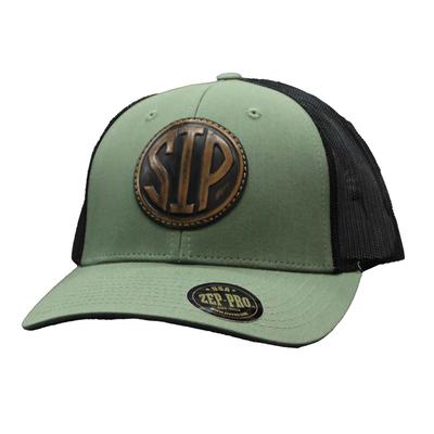 LEATHER CIRCLE SIP PATCH TRUCKER CAP