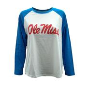 SEQUIN SCRIPT OLE MISS BALLGAME RAGLAN 3/4 SLEEVE TEE