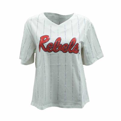 RHINESTONE REBELS BALLGAME STRIPED JERSEY TEE