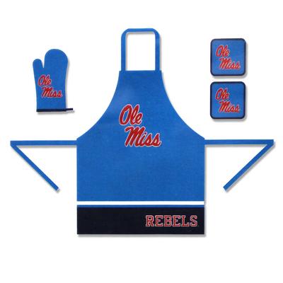 OLE MISS KITCHEN MULTI-PACK APRON 2 HOT PADS OVEN MIT