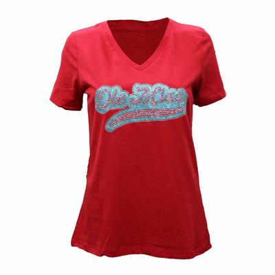 SCRIPT OLE MISS SEQUIN V NECK T-SHIRT