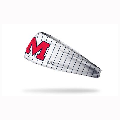 WHITE PINSTRIPES BLOCK M HEADBAND