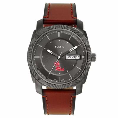 OLE MISS FOSSIL MENS CASUAL WATCH WITH LEATHER BAND